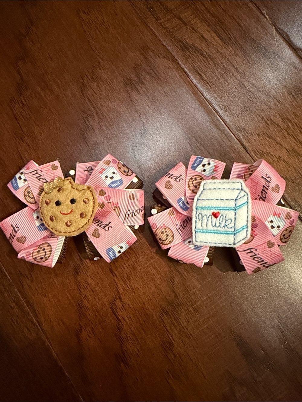 Cute Pink Cookie & Milk Kids Hair Bows